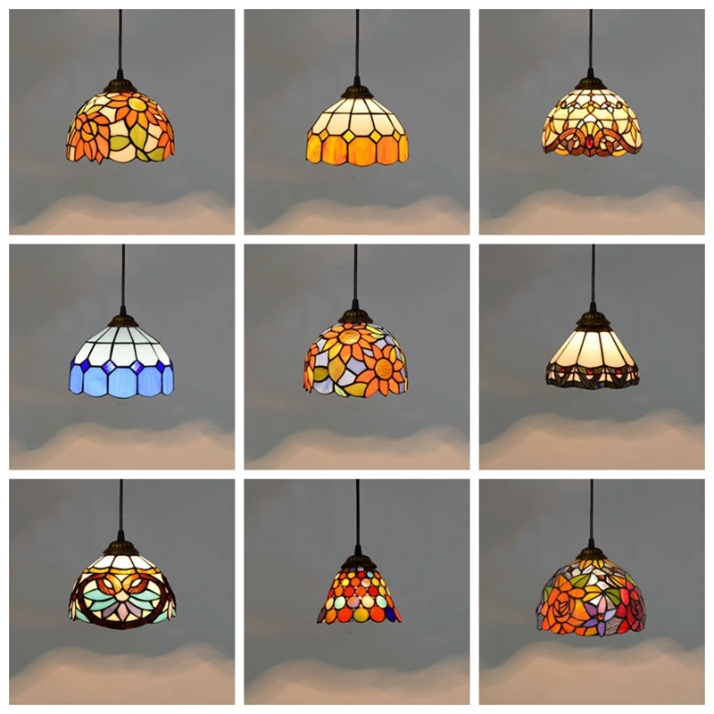 Tiffany Stained Glass Pendant Lights Vintage Mediterranean Led Kitchen Hanging Lamp Dining Room Stair Bar Home Lighting Fixtures