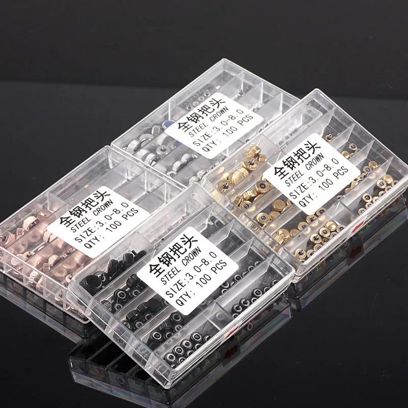 

100PCS/set Quartz Mechanical Watch Crowns Stainless Steel Watch Repair Tool Parts 3.0mm-8.0mm