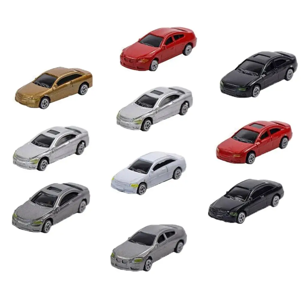10 Pack 1/87 Mini Model Car Plastic Vehicle Train Layout Scenery