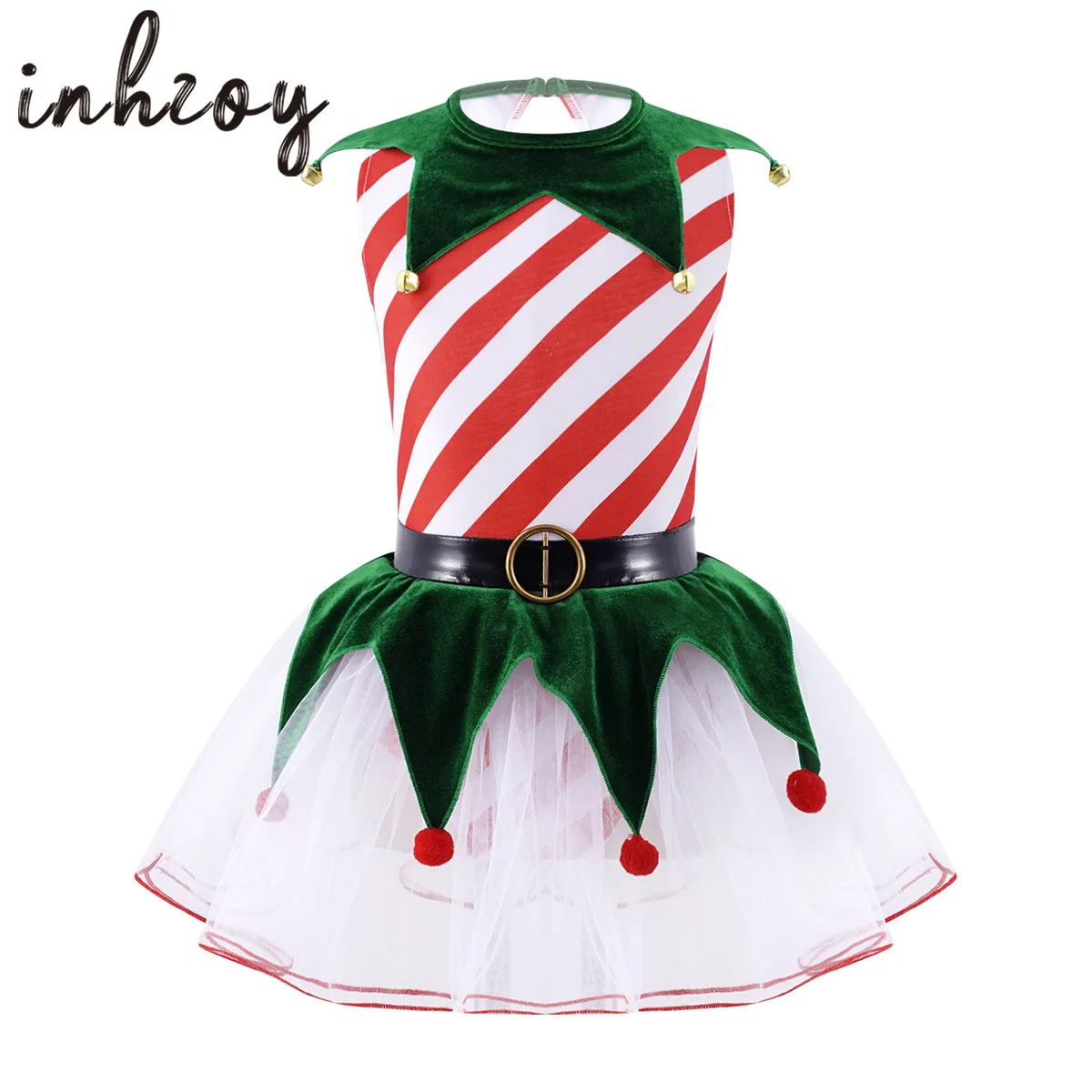 

Little Girls Elf Christmas Dress Kids Stripes Carnival Festival Santa Cosplay Costume Ballet Leotard Tutu Dress Party Costumes