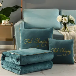 2 In 1 Cushion Travel  Car Sofa Lumbar Throw Pillow Embroidery Blanket Quilt Foldable Pillows Cushions Patchwork Quilt Blanket