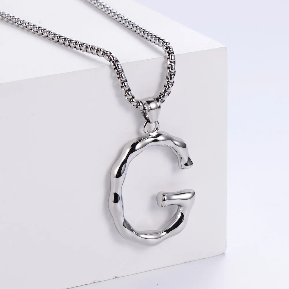 New Big A-Z Letters Necklace Women Men Stainless Steel Gold Color Initial Pendant Necklaces Chain English Letter Jewelry Gift