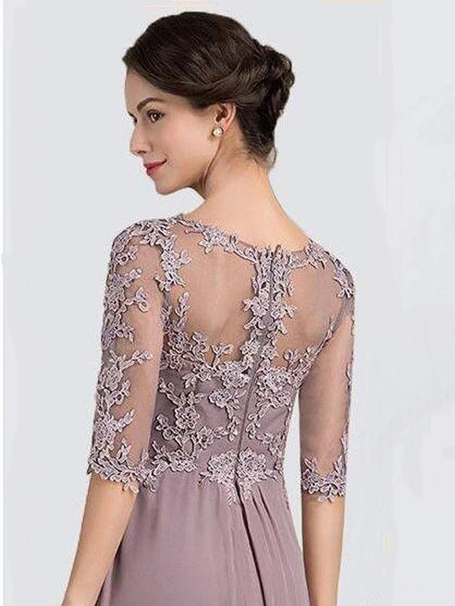 Elegant Lace Mother of the Bride Dress Illusion Half Sleeve Wedding Ceremony Guests Plus Size Chiffon Formal Evening Prom Gowns