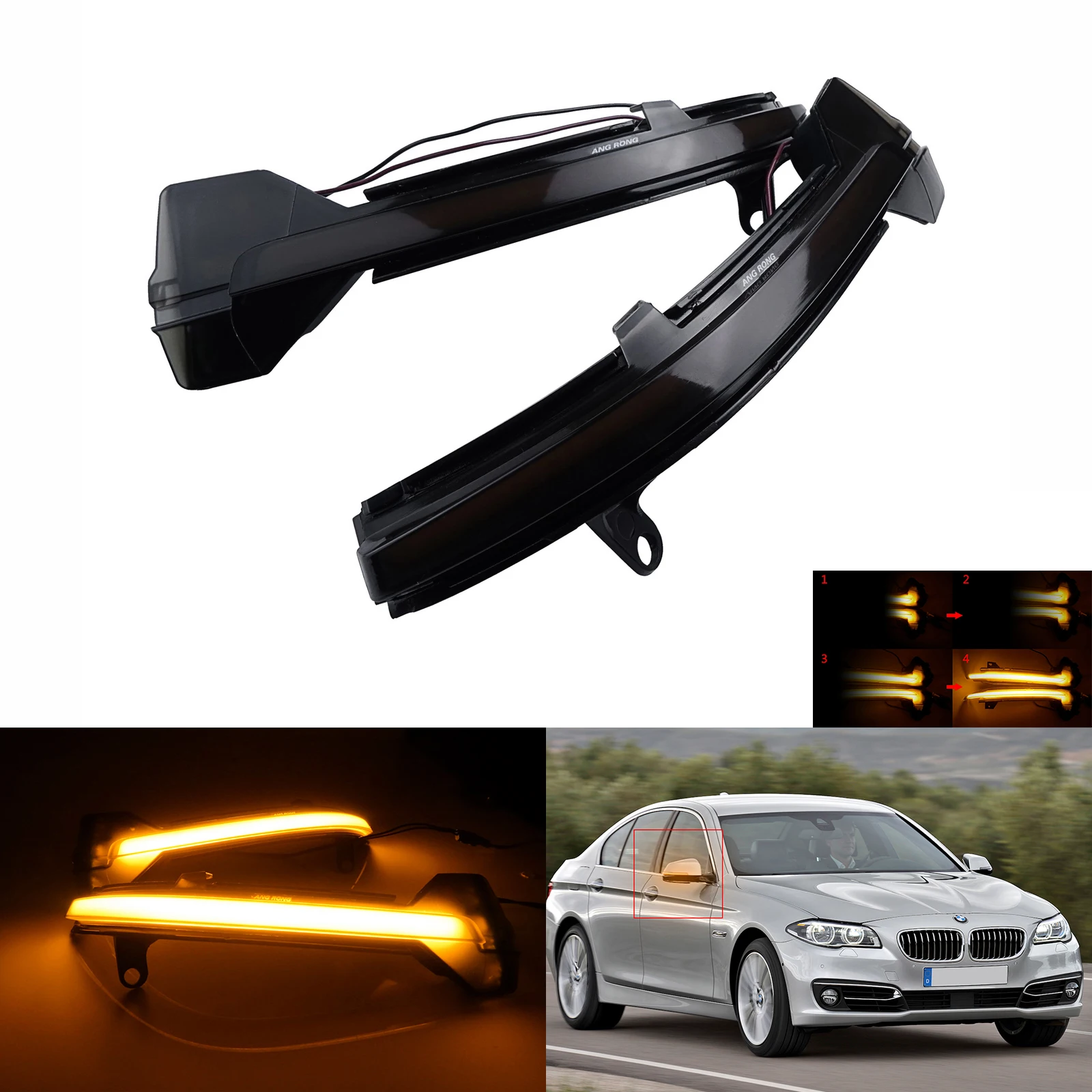 

ANGRONG 2Pcs For BMW 5 Series F07 F10 F11 Dynamic LED Wing Mirror Indicator Turn Signal Light