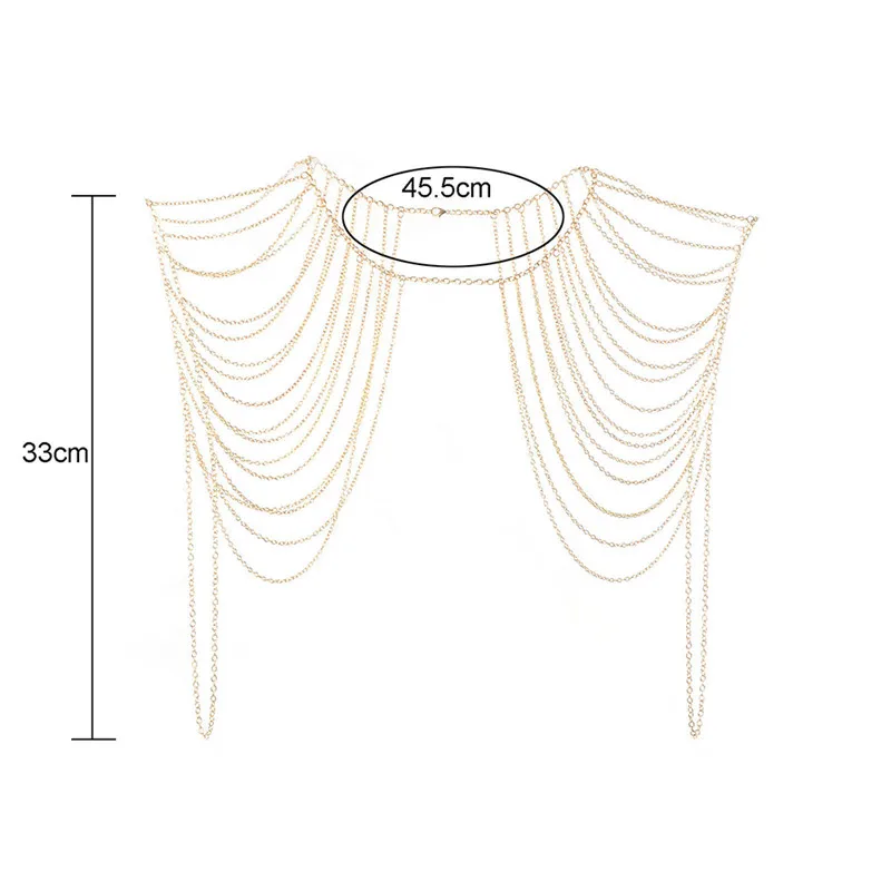 Women Sexy Statement Body Jewelry Bohemian Punk Chain Necklaces Long Necklaces & Pendants Collar Shoulder Chain Approx. 45.5cm