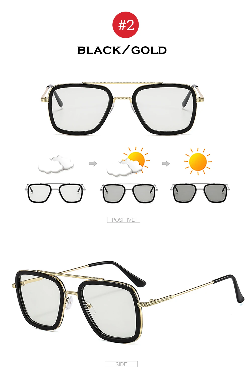 Quadratische photochrome Brille Herren Anti-Blaulicht-blockierende Brille Computer Ray Retro Unisex Tony Stark Brille – Detail 13