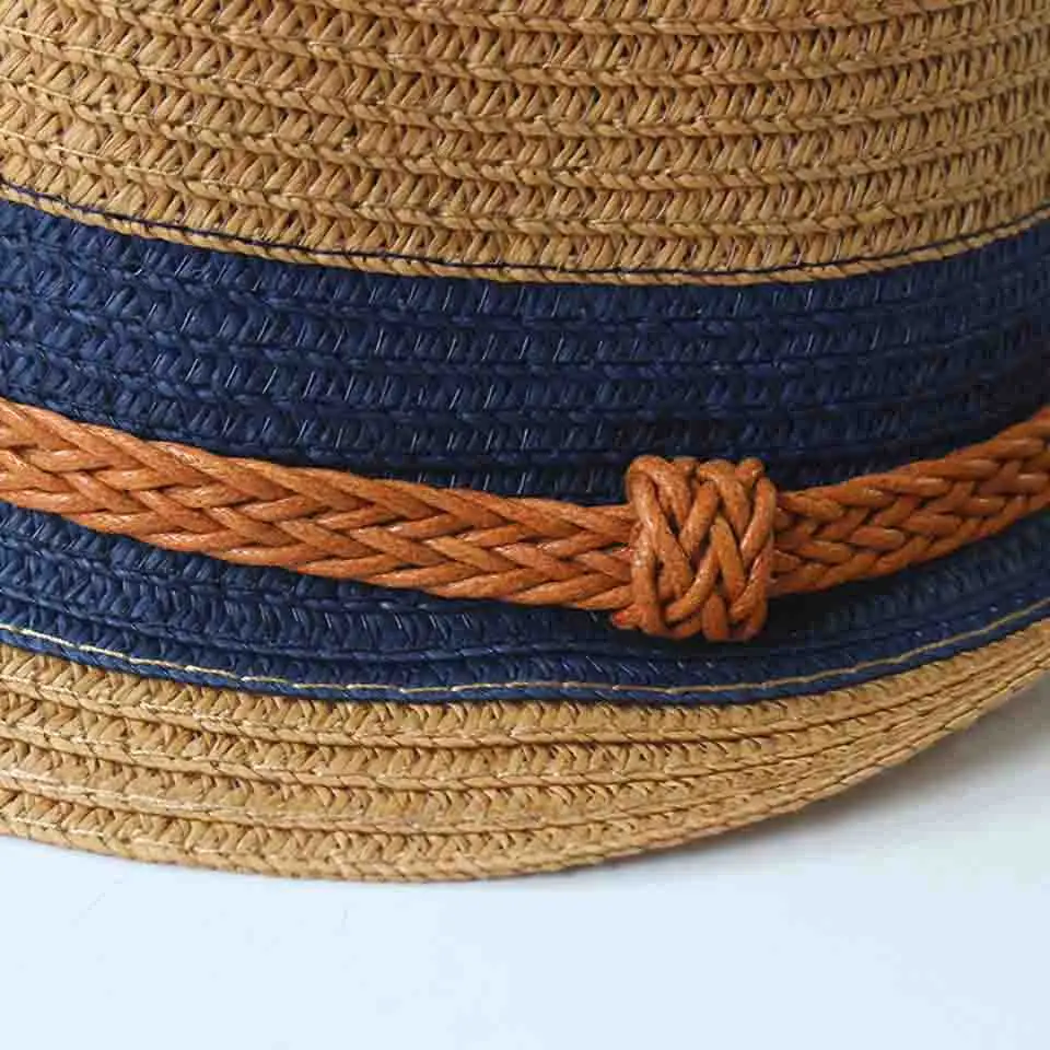 Summer Jazz Straw Hat Men Sun Cap Parent-child Beach Hat Hemp Rope Patchwork Striped Kids\' Straw Hat Mom And Baby Hats for Women