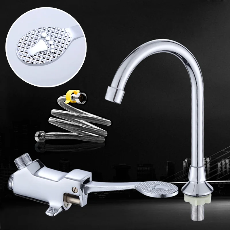 Switch Control By Floor Foot Pedal Valve Copper Bathroom Basin Faucet Hospital Hotel Pedal Water Faucet G1/2''  Single Cold Tap