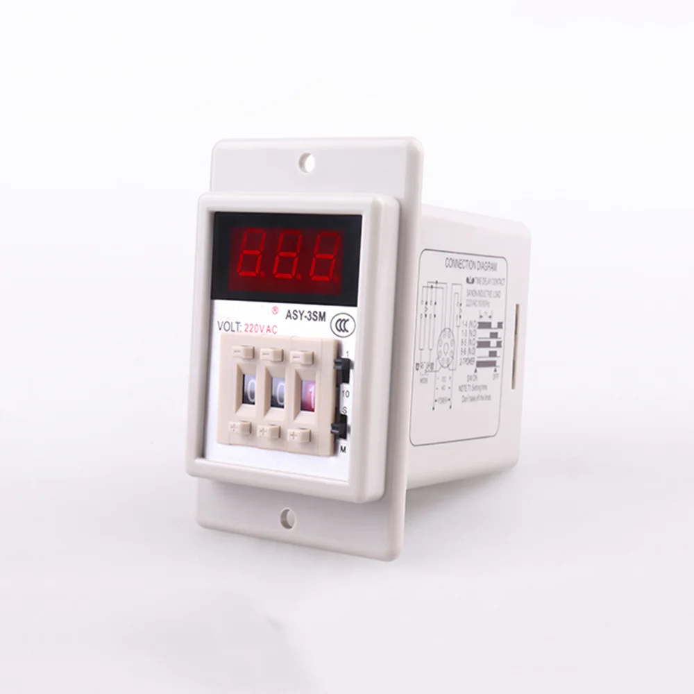 

12VDC/24VDC/110VAC/220VAC digital power on time delay relay timer 0.1s-999m LED display ASY-3SM 8 pin panel installed DPDT