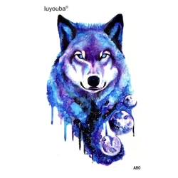 Tatuaje temporal a prueba de agua de lobo azul para hombres, belleza, Henna, tatuaje Flash, Tatuajes, tatuajes para niños, pegatinas, tatuajes temporales, mangas