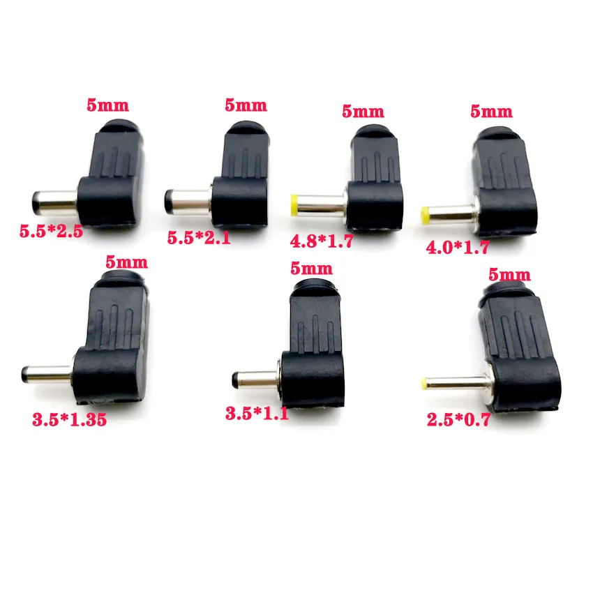 5Pcs Black 2.1mm x 5.5mm 2.5mm x 5.5mm DC Power Male Plug Jack Adapter 90 Degree Male 5.5*2.1 5.5*2.5 mm DC Power Plug Connector