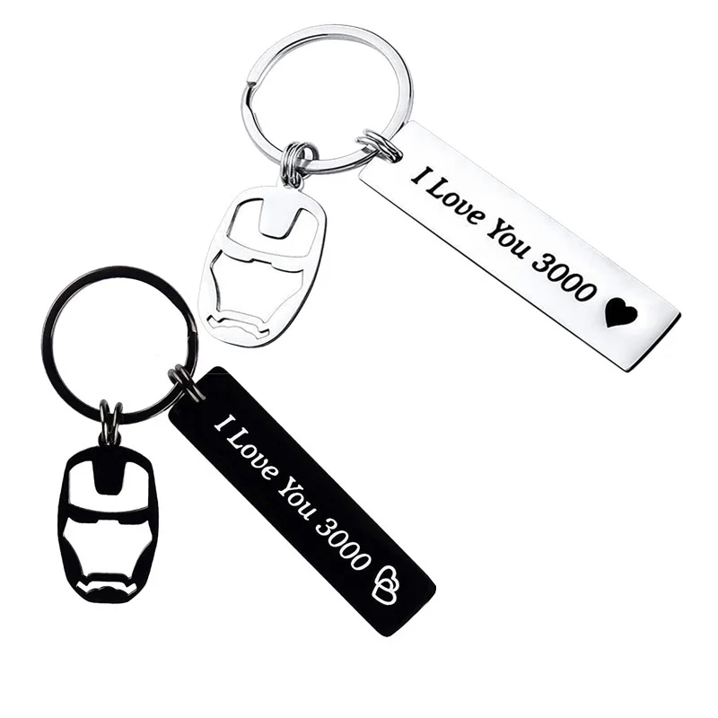 Stainless Steel Simple Keychain Man Women Bags I Love You 3000 Key Ring Kids Iron Man Pendant Key Holder Silver Color