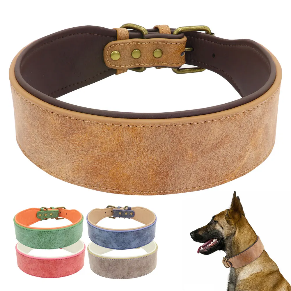 

Wide Leather Dog Collar Padded Pet Collars Dog Collar for Medium Large Dogs Pitbull Bulldog German Shepherd 2XL