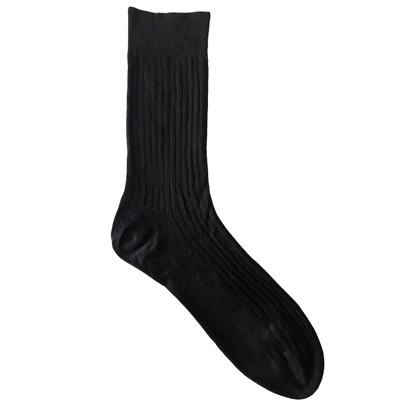 Men\'s Socks Mercerized Cotton Texture Dark Stripes Gentleman Dress Men with Medium Tube Cotton Socks Formal Dress Black Socks