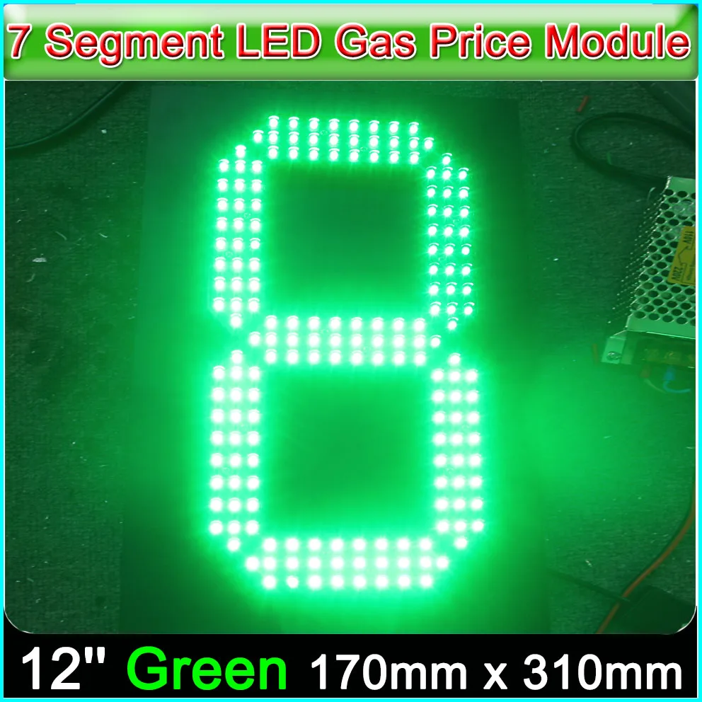 

4pcs/lots 12" Green Color Digita Numbers Module LED Display Signs Advertising Board, 7 Segment LED Gas Price Module