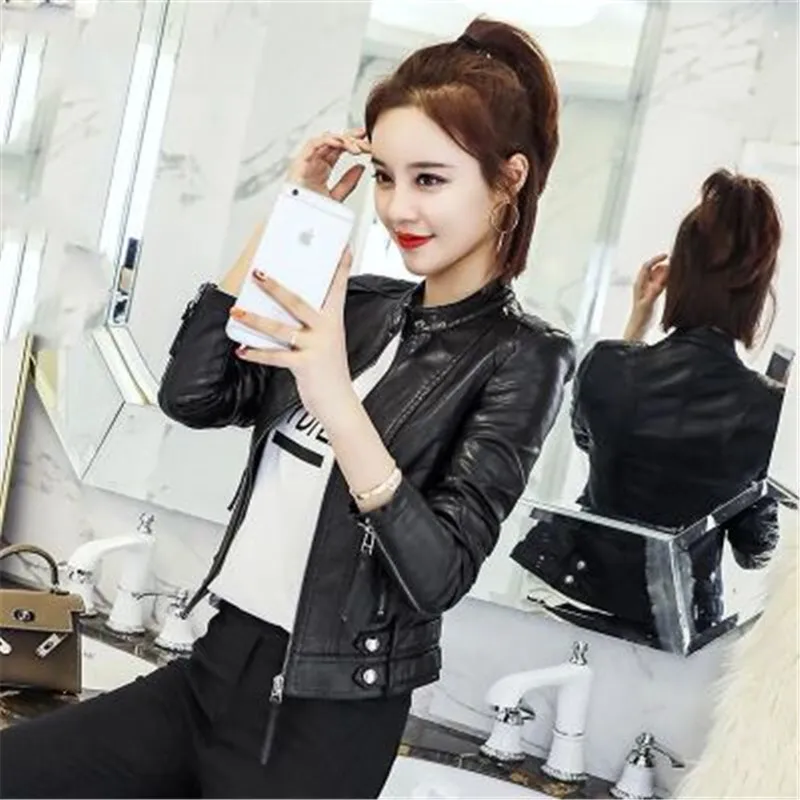 2020 New Autumn Women Pu Leather Jacket Woman Zipper Short Coat Female Black Punk Bomber Faux Leather Outwear spring  Blazer 3XL