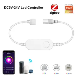 TUYA Zigbee Mini Thông Minh Dây Đèn Led Điều Khiển 5V 12V 24V RGBW RGBWW RGB + CCT RGB Đèn Mờ bộ Điều Khiển Alexa Echo Plus Điều Khiển Bằng Giọng Nói