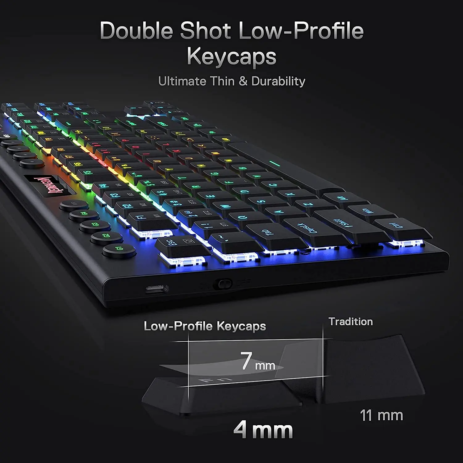 Redragon-K621 Teclado para Jogos Sem Fio RGB Horus, Bluetooth 5.0, 2.4 GHz, Com Fio, Modo 3, Ultra-Fino, Perfil Baixo, Teclado Mecânico