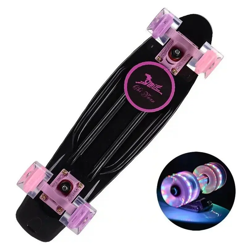 Penny Board Mini Cruiser, Retro Travel Portable Skateboard, Complete Ready to Ride Fish Boards, 22 Inch