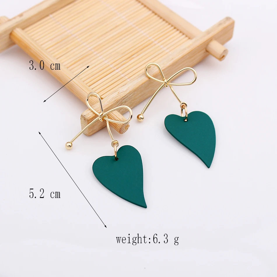 Women Heart Drop Earrings for Party Jewelry Vintage Gold Color Metal Bow Knot Earrings Geometric Female Brincos New Fashion