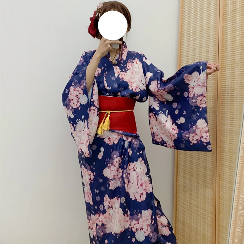 Japanese style clothes women cherry cat kimono yukata exquisite print Japanese and wind yukata waist seal bow suit  Haori kimono