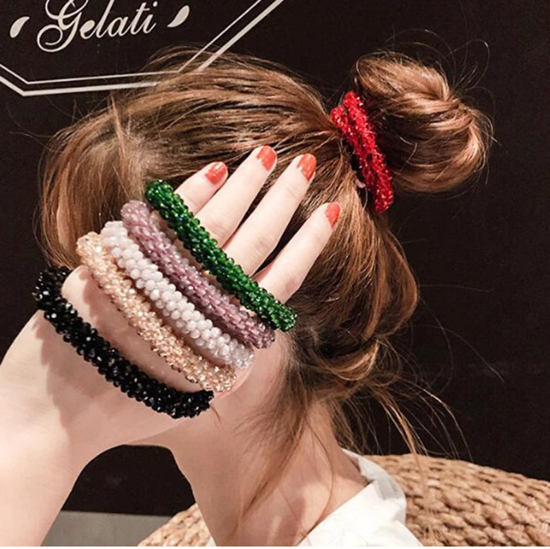 Ins Luxury Shiny Crystal Elastic Hair Rope Korean Sweet Colorful Hair Rubber Band For Women Girl Elegant Simple Hair Accessories