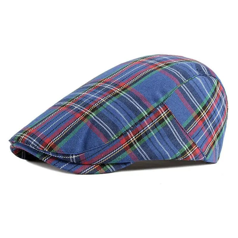 Ldslyjr 2021 Cotton Spring Summer Plaid Newsboy Caps Flat Peaked Cap Men and Women Painter Beret Hats 35