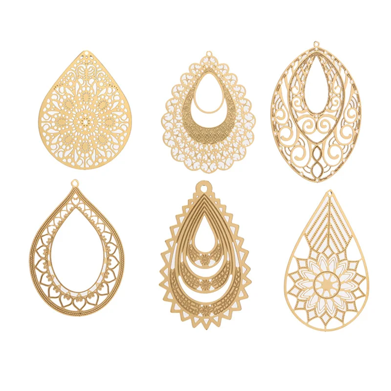 4pcs Gold Stainless Steel Filigree Earring Charm Pendants Connectors for Earring DIY Jewelry Making Supplies wholesale