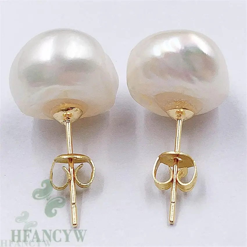 11-12mm White Baroque Pearl Earring 18k Ear Stud Dangle Party Wedding Fashion Mesmerizing Real Accessories Irregular Flawless