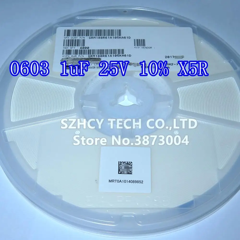 

4000Pcs 0603 1uF 25V 10% X5R GRM188R61E105KA61D New and origianl