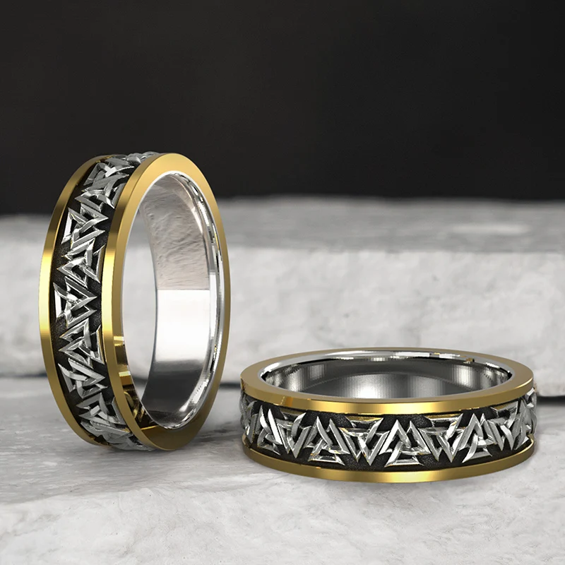 925 Silver Nordic Viking  Ring Trendy Valknut  Ring Silver welding copper rune Tail Ring Fashion Jewelry