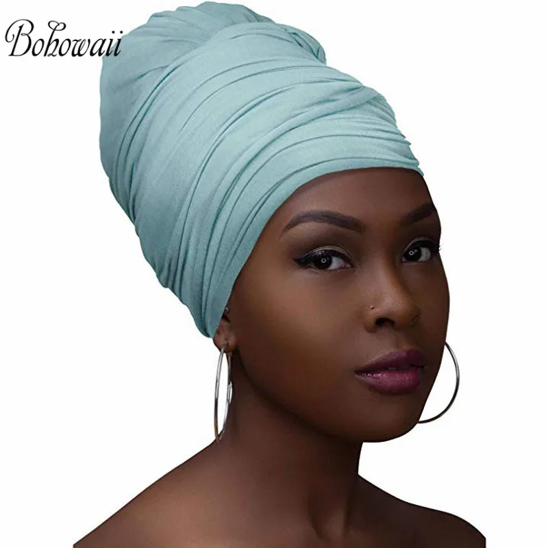 BOHOWAII Moda Feminina Foulard Jersey Headwrap Turban Headscarf Microfiber Stretch Wrap Scarf Hijab for Women