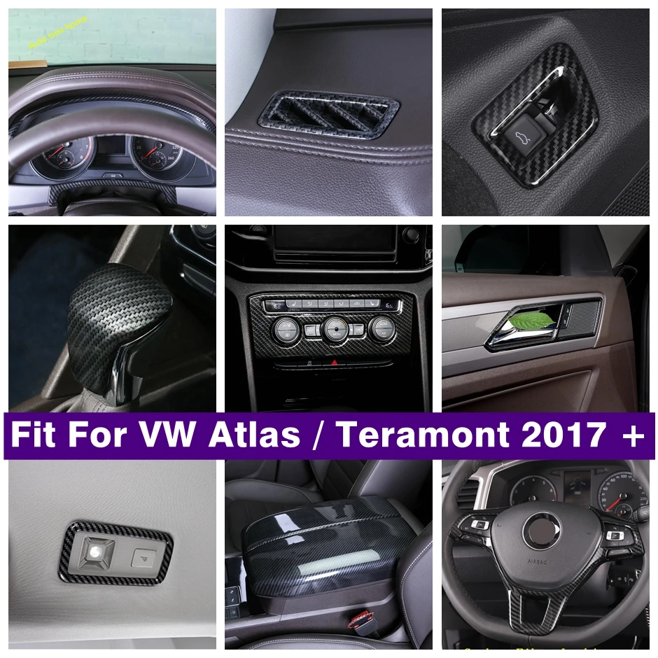 

Door Bowl Gear Dashboard Air AC Lights Control Panel Cover Trim For VW Atlas / Teramont 2017 - 2020 Carbon Fiber Look Interior