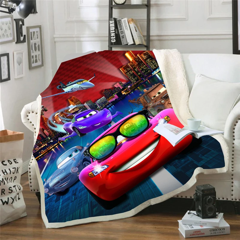 Cartoon  Fleece Throw Blanket Lightning McQueen Soft Travel Blanket Solid Color Bedspread Plush Cover for Bed Sofa Warm Gift