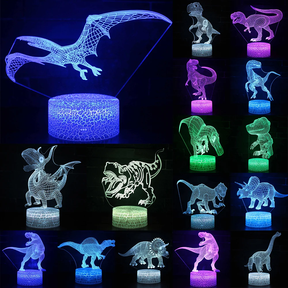 3D LED lampka nocna seria dinozaury 16 kolor 3D lampka nocna pilot lampy stołowe zabawki prezent dla Kid Home Decoration D23