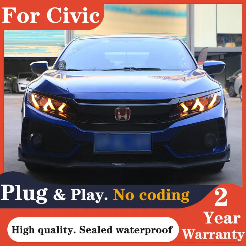 Car Styling for Honda Civic X Headlights 2016-2018 New Civic LED Headlight DRL All LED High Beam Low Beam Head Lamp  Accessories