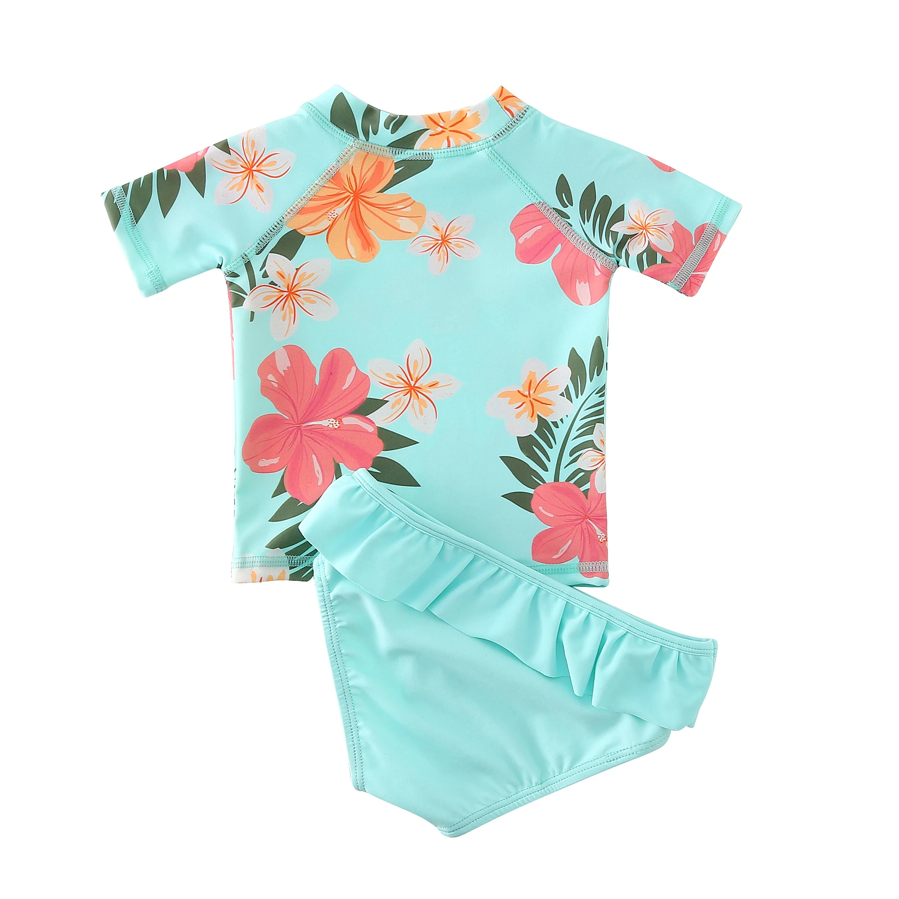 Wishere Separate Swimsuit Kids Swimwear Tankini Set UPF50+ Beachwear Short Sleeve Swimming Bath Clothing