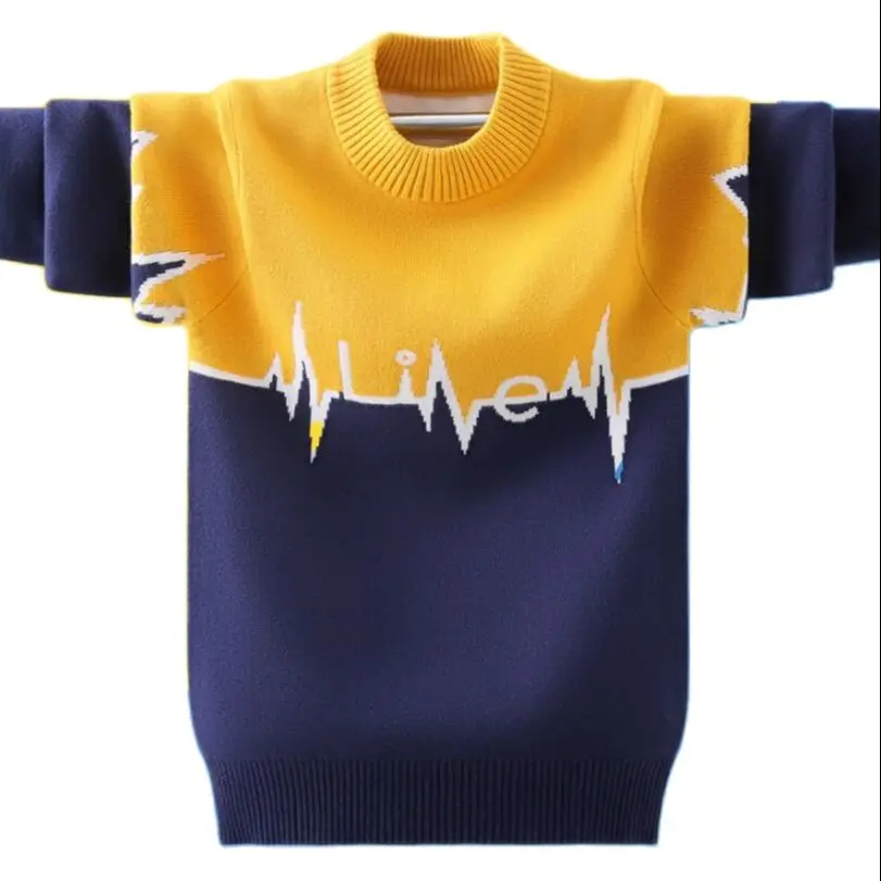 Winter Fleece Lining Thicken Warm Sweaters For Baby Boys 100% Cotton Soft Comfortable Quality Pullovers Autumn Knit Under Shirt