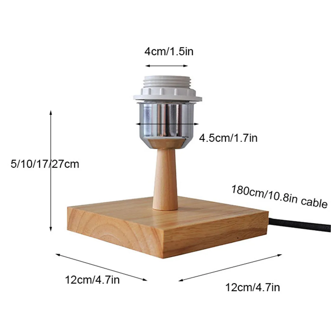 Plug in Square Solid Wooden Lamp Base Holder with on/off switch for DIY Table Lamp,Industrial Lamp Stand Base Decor for room