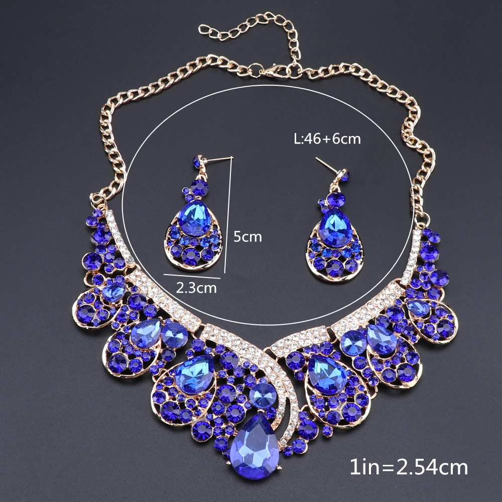 Charming Champagne Crystal Jewelry Sets For Women African Dubai Pendant Necklace Earrings Bangle Rings Party Dress Accessories