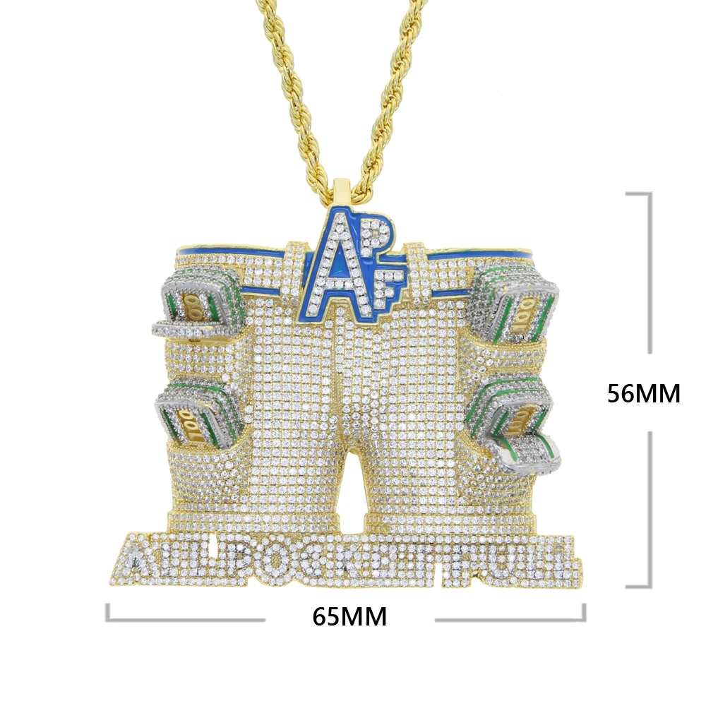 New Iced Out Bling CZ Letter APF Shorts Pendant Necklace Cubic Zirconia All Pocket Full Money Charm Men Fashion Hip Hop Jewelry