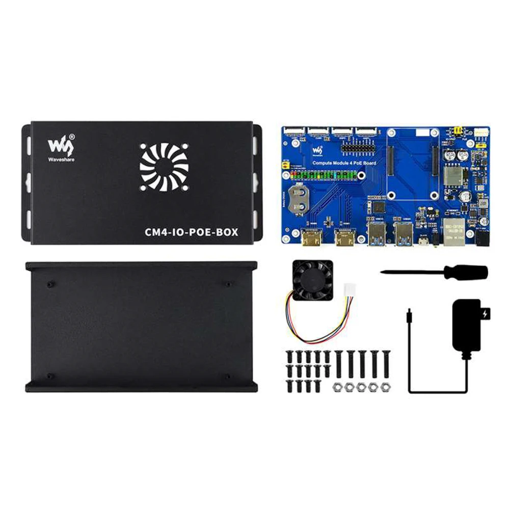 Мини-компьютер Waveshare PoE на основе компьютерного модуля Raspberry Pi 4 CM4 (не входит в комплект), металлический чехол с охлаждающим вентилятором