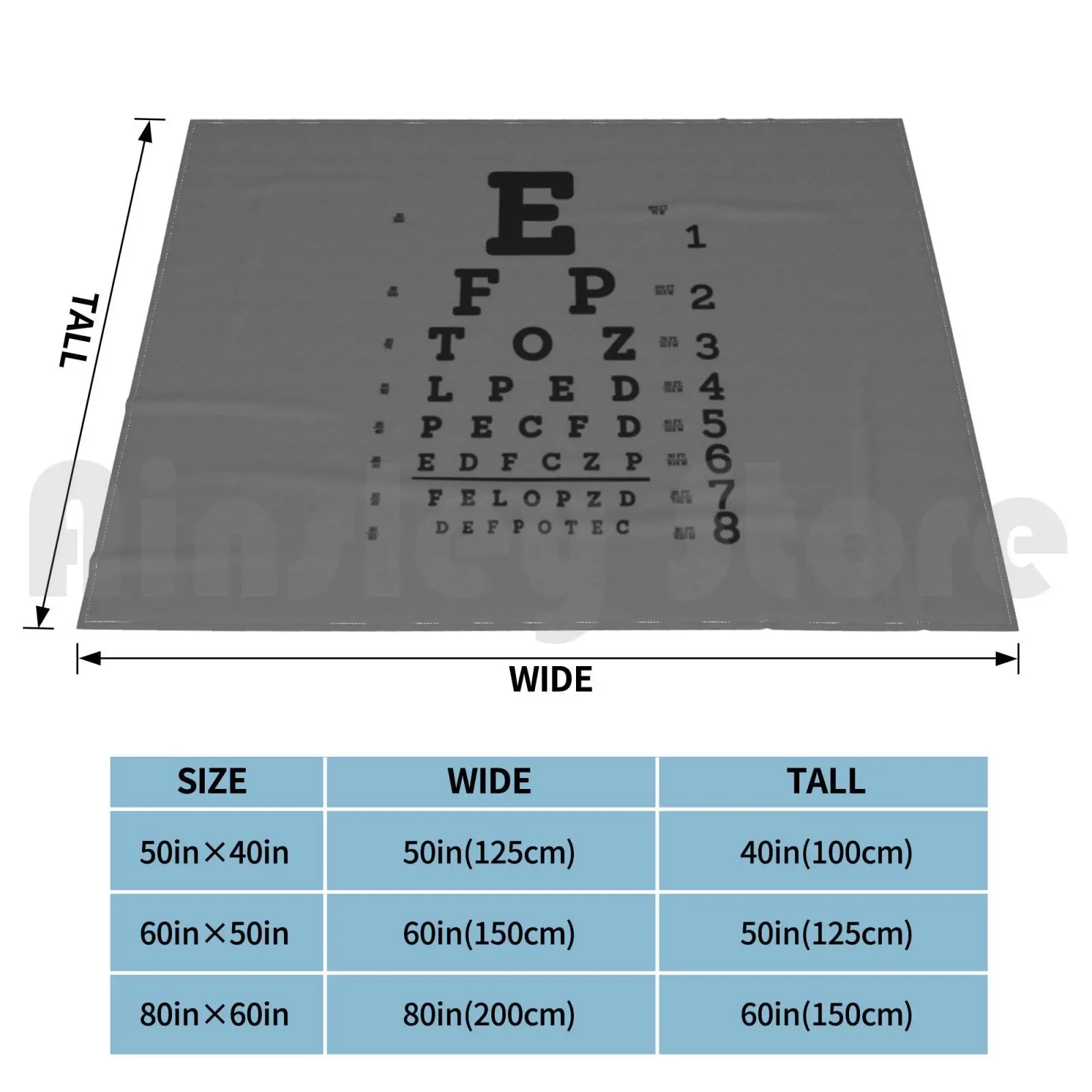 Black Snellen Chart Blanket Super Soft Warm Light Thin Snellen Chart Vision Test Vision Test Optical Test Optical