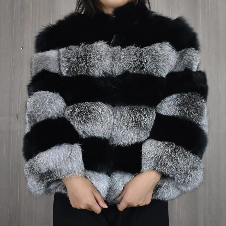 Natural Silver Fox Fur Coat, 3-in-1 Coat with Detachable Sleeves, Warm, European, Winter, New, 2023