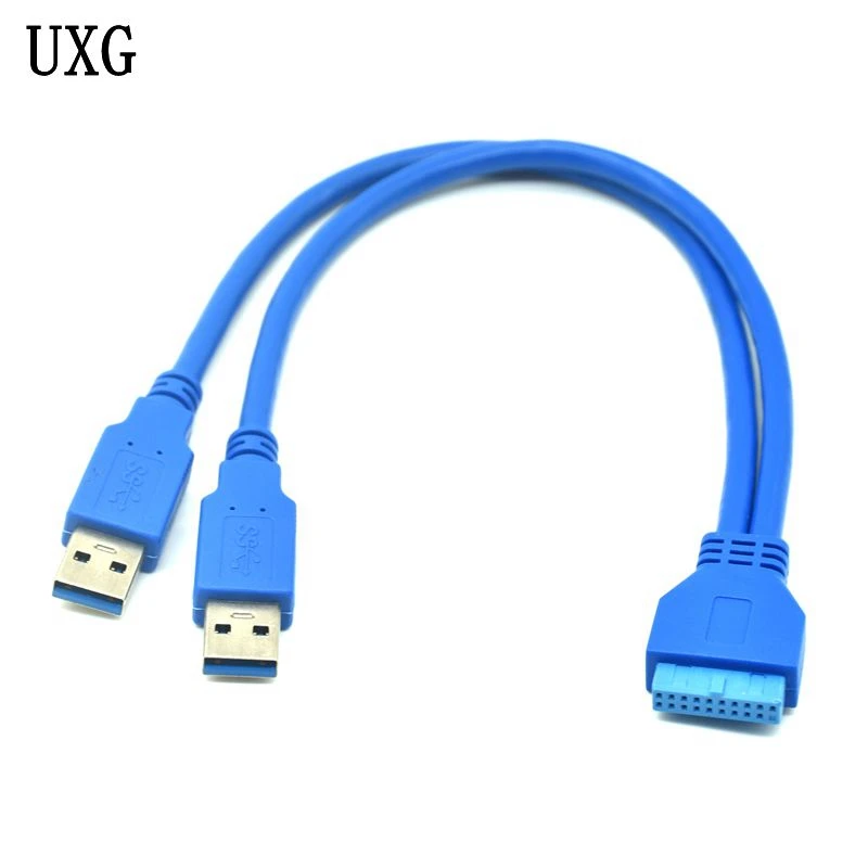 Dual 2 Port USB3.0 USB 3.0 A Male To Motherboard Mainboard 20Pin Cable Adapter 19 Pin USB Extension Cable