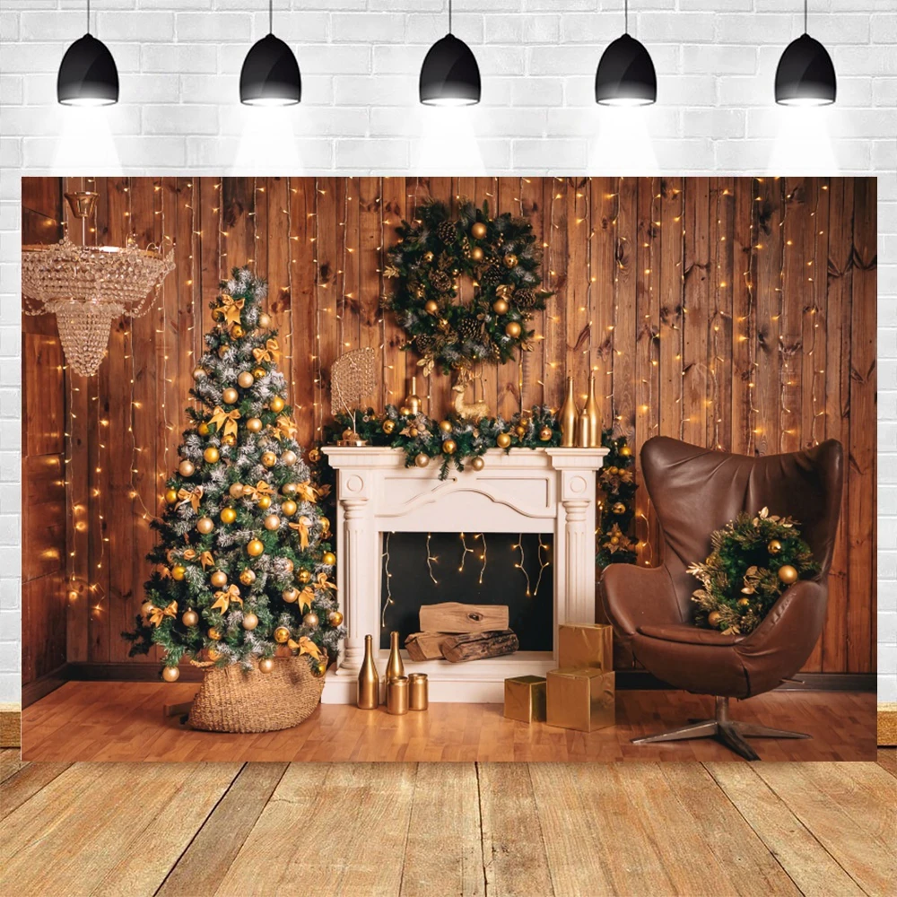 Christmas Party Decor Backdrop Photocall Fireplace Wood Wall Portrait Photography Background Photo Studio Photographic Photozone