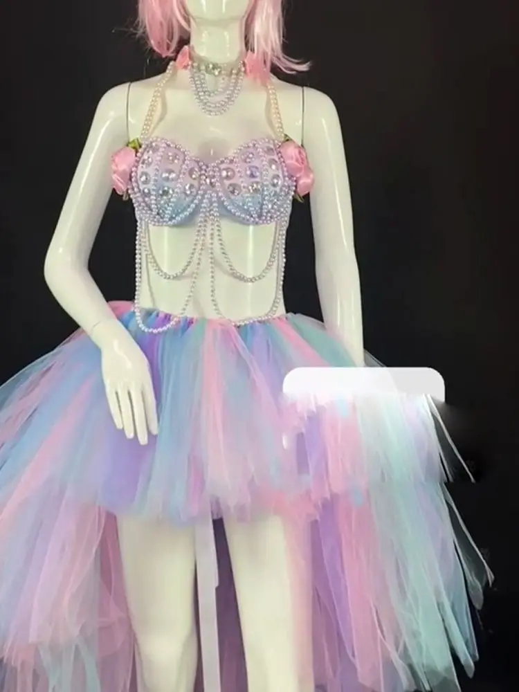 ไนท์คลับแสดงนักร้องเต้นรําเครื่องแต่งกายแฟชั่นมุกบิกินี่มหาสมุทรเจ้าหญิงคลับบาร์เต้นรําชุดทีม