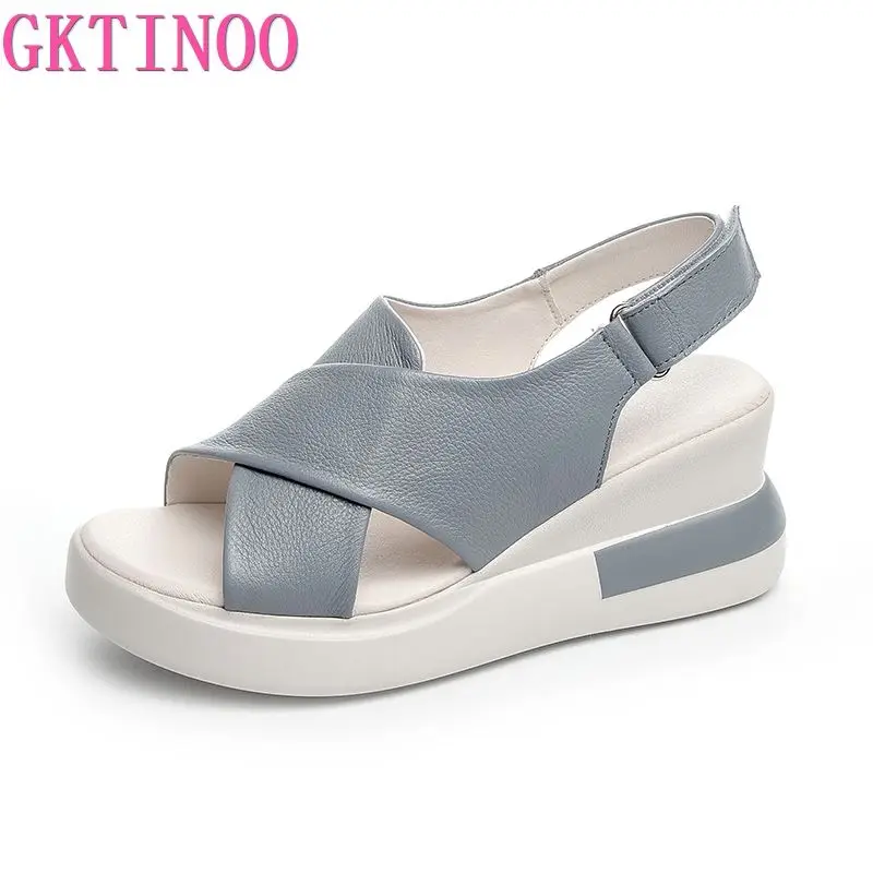 GKTINOO Genuine Leather Wedges Sandals For Women High Heels Platform Sandals Summer Casual Shoes 2024 Sandalias Mujer