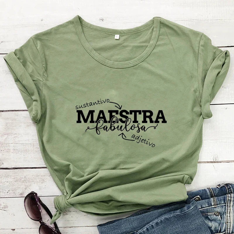 Maestra Fabulosa Cute and Funny Spanish Teacher T-Shirts Sustantivo and adjetivo Tee Women Casual pure cotton Trendy vintage top