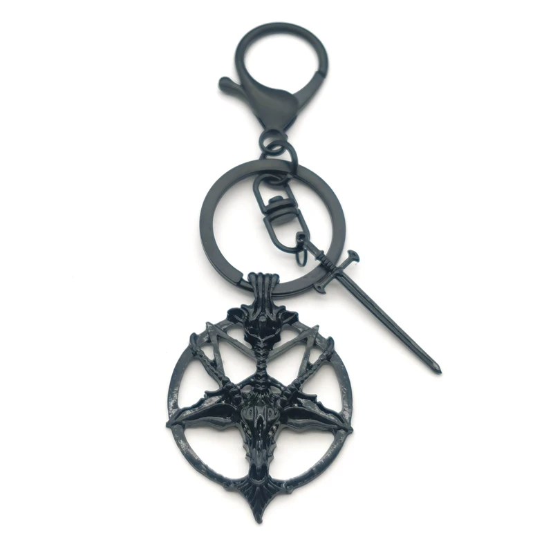 New Fashion Glamour Retro Women's Pentagram Pan God Skull  Creativity Goat Head Pendant Sword Keychain Gothic Witch Jewelry